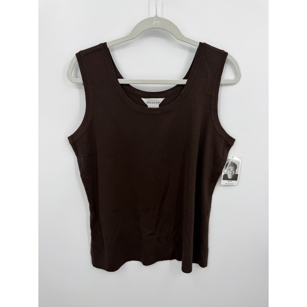 Misook Knit Tank Top Women Large Brown Scoop Neck Sleeveless Shell NWT